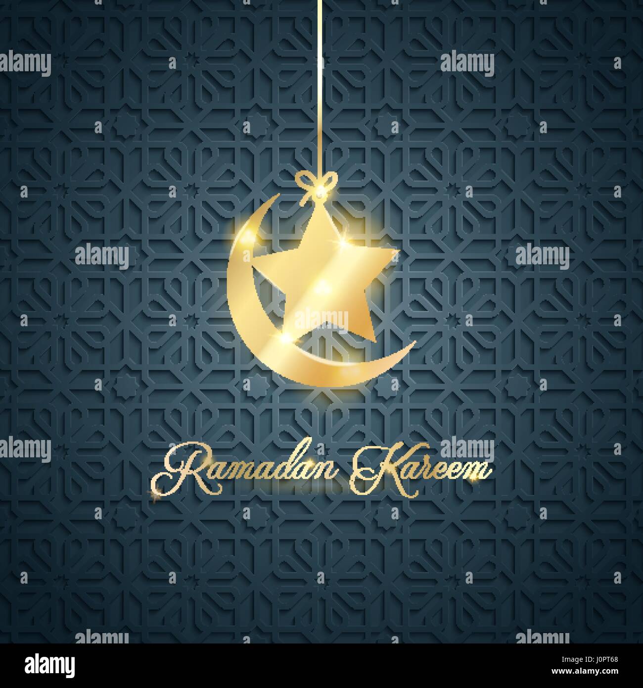 Islamic Crescent and star on arabic pattern background for greeting of ...