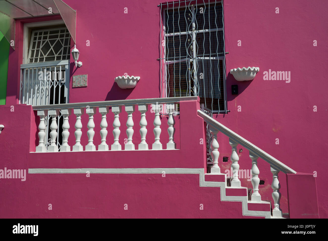 Colourful pink painted house Chiappini Street Bo Kaap Cape Town South Africa Stock Photo