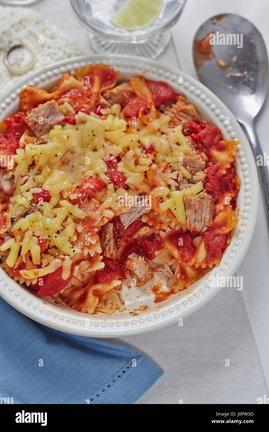 Tuna pasta bake in tomato sauce Stock Photo Alamy
