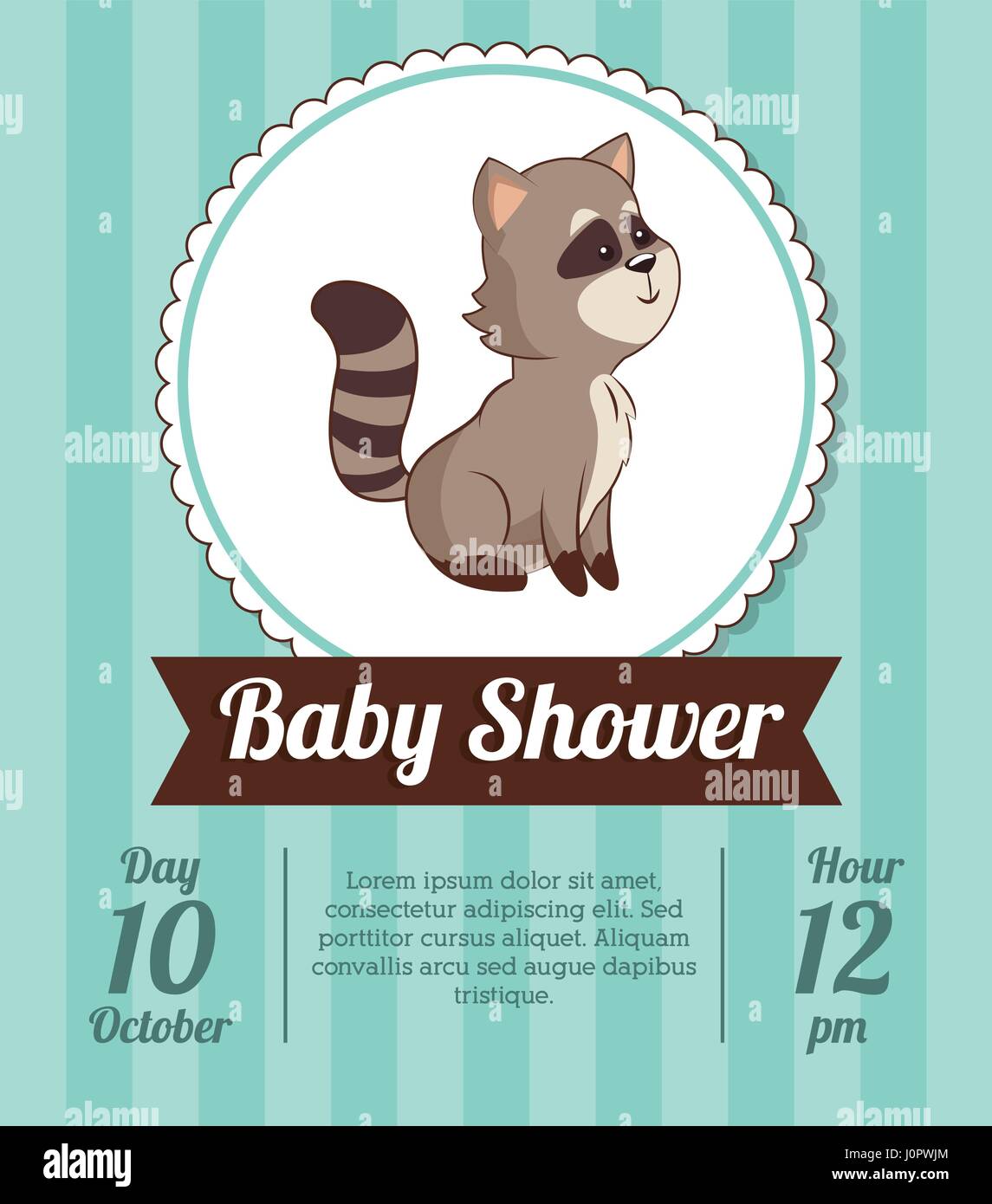 baby shower card invitation - raccoon decorative Stock Vector Image ...