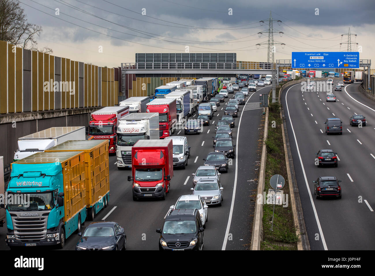 Autobahn A3 highway, near Cologne, Germany, traffic jam Stock Photo Alamy
