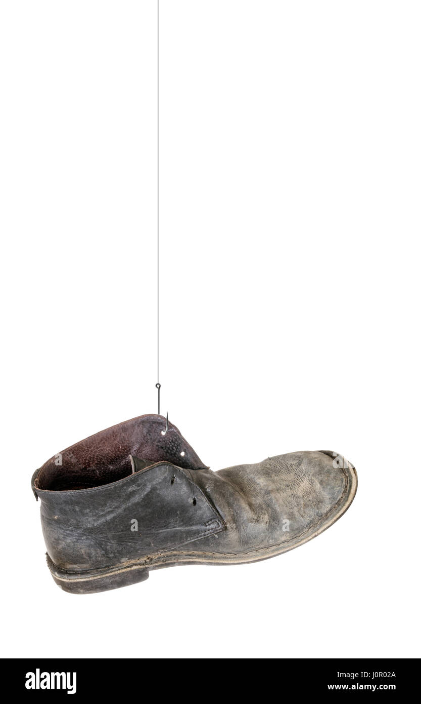 Caught a boot. No fish today. Disappointment concept. Stock Photo