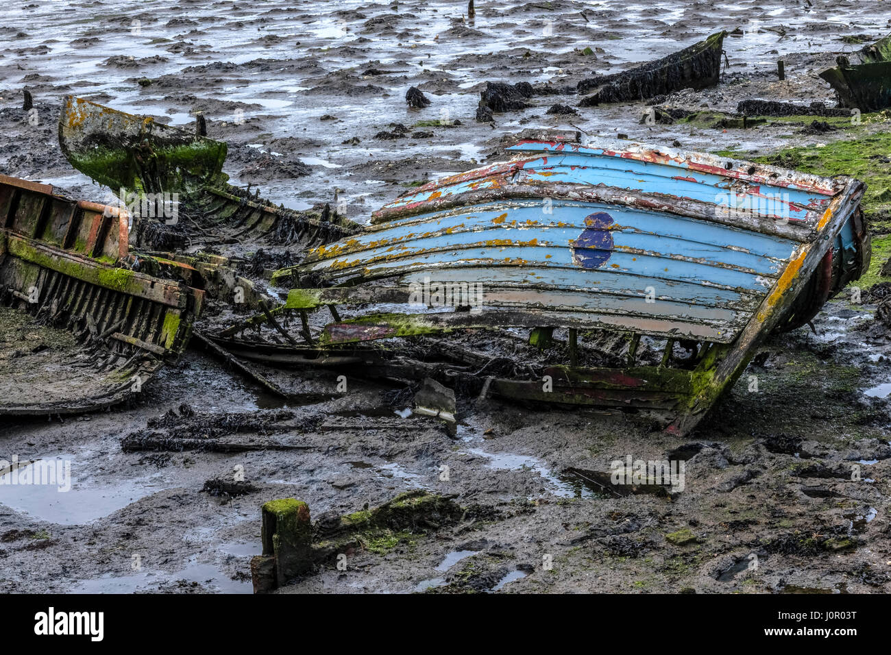boat wrecks in Holes Bay, Poole, Dorset, England, UK Stock Photo