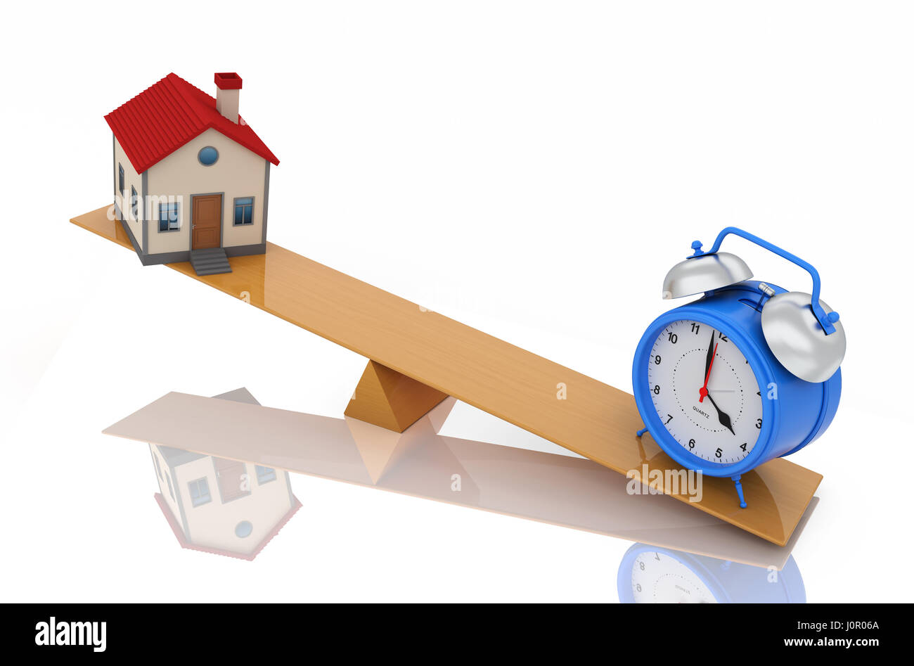 Alarm clock with House Model - 3D Rendering Image Stock Photo