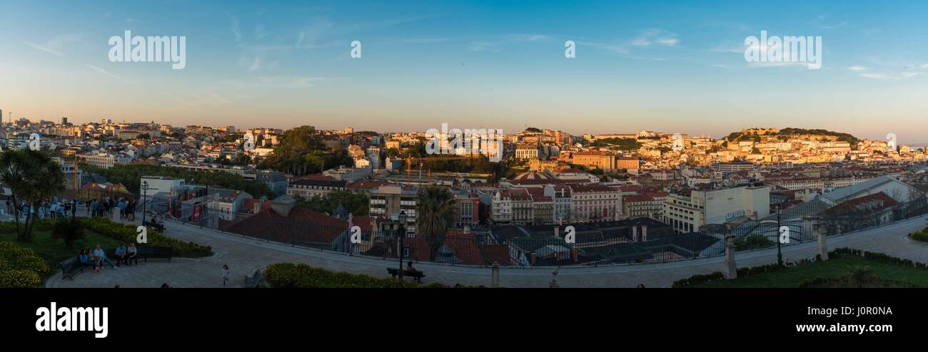 Panoramic view of Lisbon at Miradouro de Sao Pedro de Alcantara Stock Photo