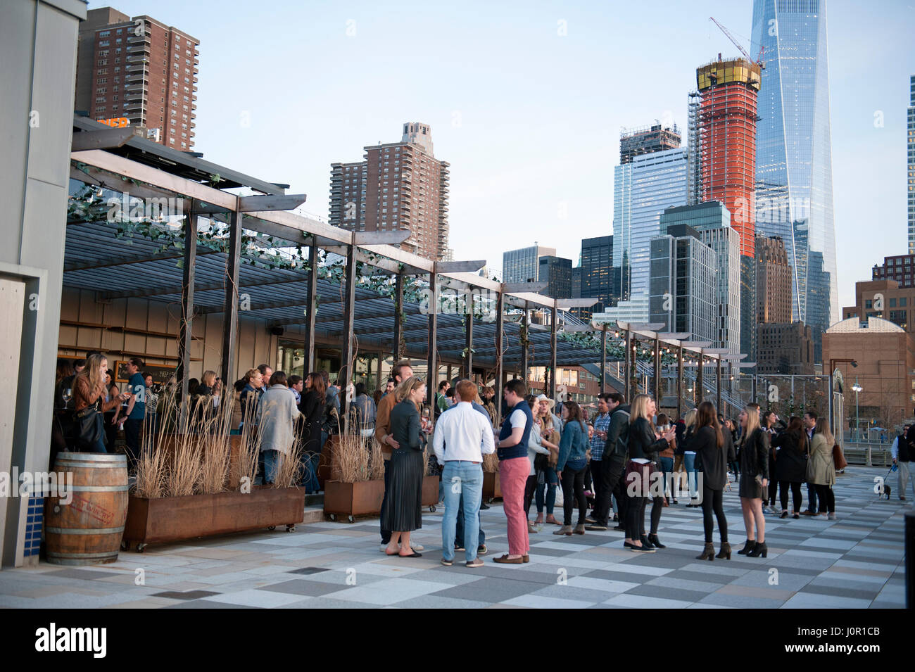 City Vineyard, a restaurant and bar, is on Pier 26 in Hudson River Park, not far from the World Trade Center in Lower Manhattan. Stock Photo