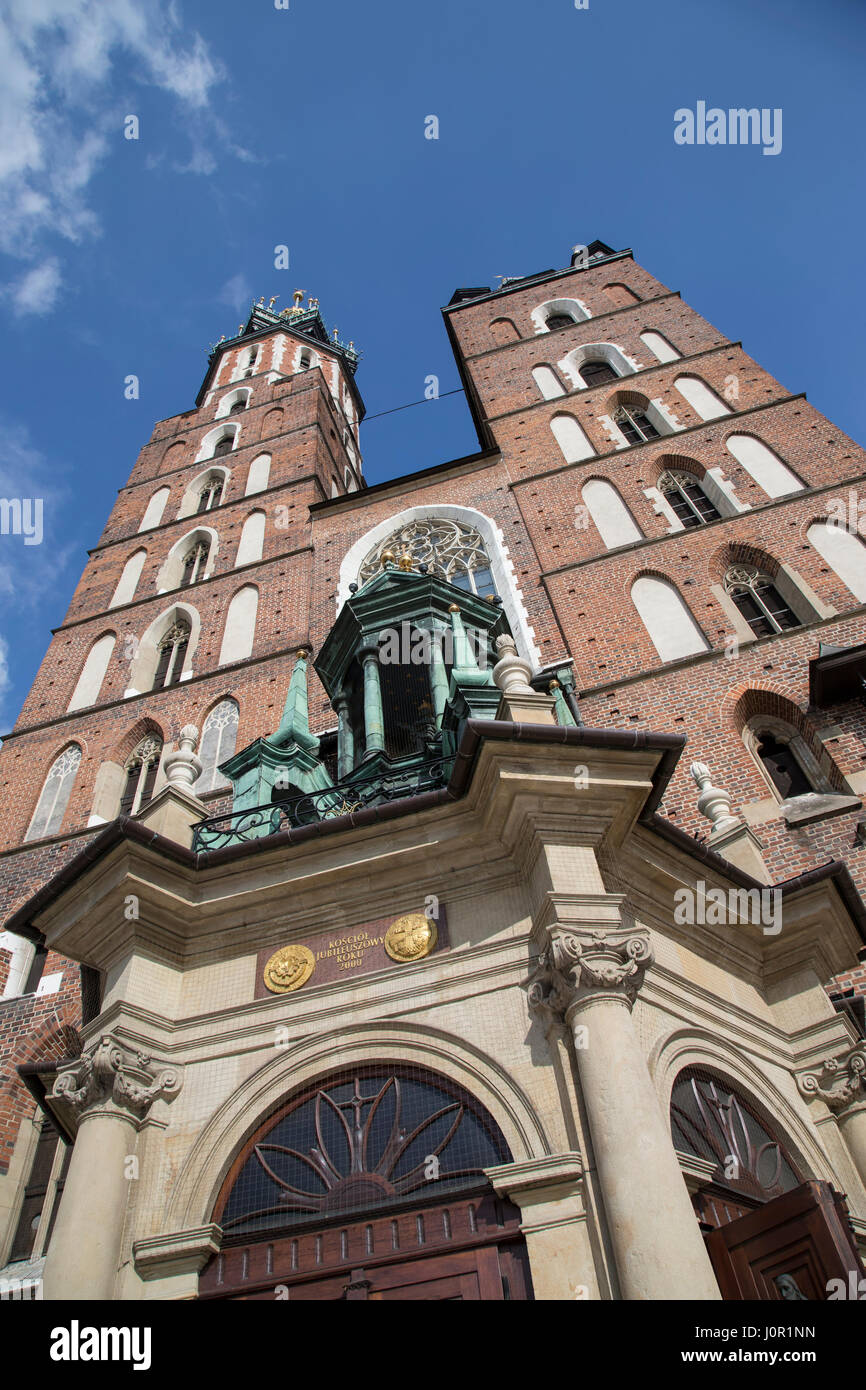 Front elevation of St Mary's Basilica in Krakow Square Stock Photo