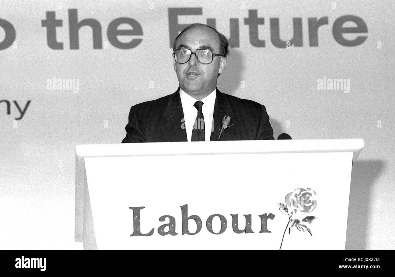 Rt. Hon. John Smith, Shadow Chancellor of the Exchequer and Labour party Member of Parliament for Monklands East, speaks at a policy launch press conference in London, England on May 24, 1990. Stock Photo