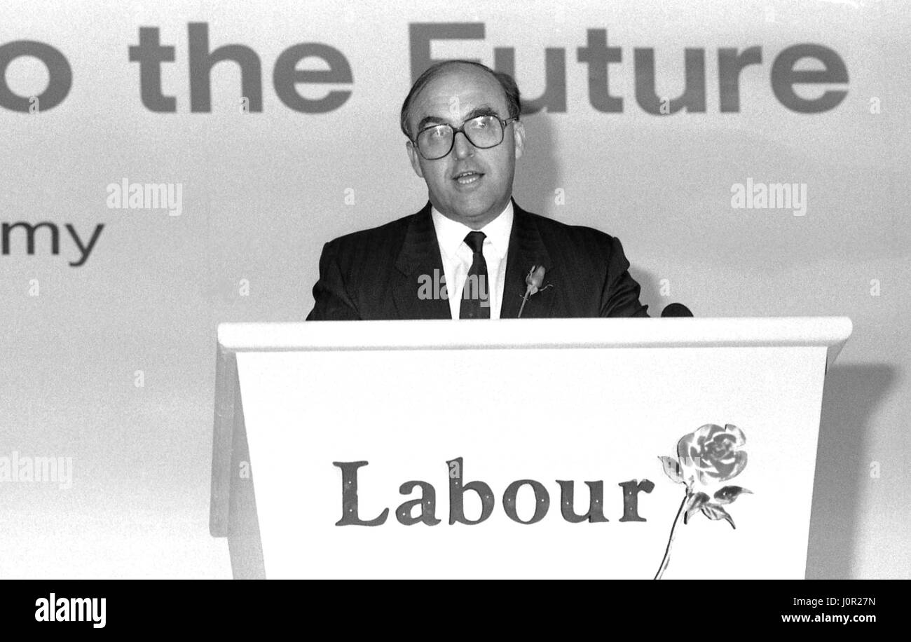 Rt. Hon. John Smith, Shadow Chancellor of the Exchequer and Labour party Member of Parliament for Monklands East, speaks at a policy launch press conference in London, England on May 24, 1990. Stock Photo