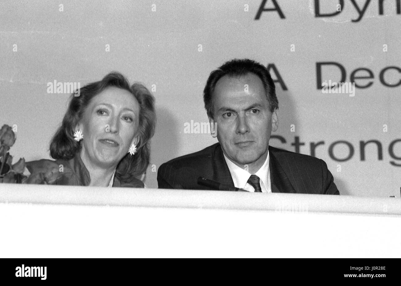 Margaret Beckett (left), Shadow Chief Secretary to the Treasury and Dr. Jack Cunningham, Shadow Leader of the House of Commons, attend a Labour party policy launch press conference in London, England on May 24, 1990. Stock Photo