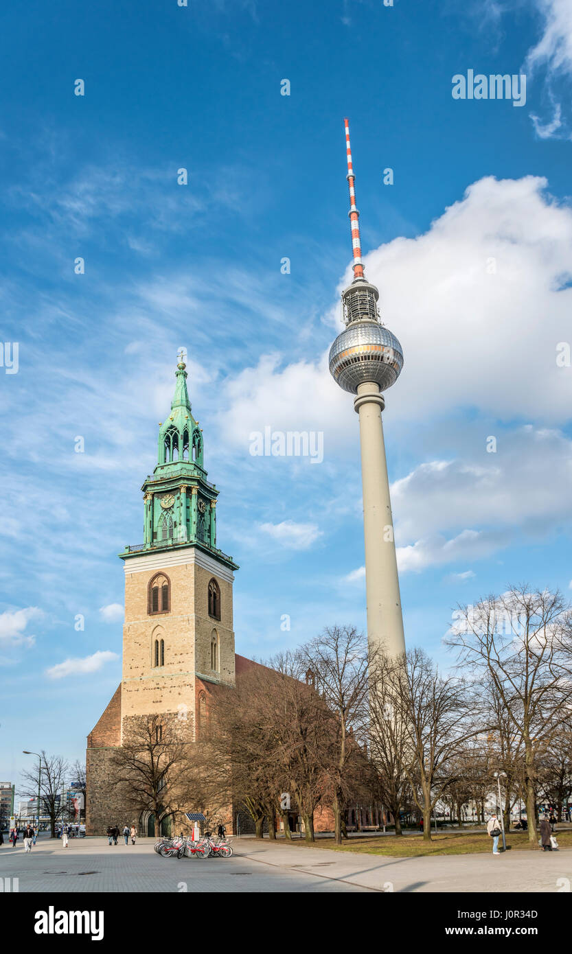 TV tower behind the  St.Mary Church, Berlin, Germany Stock Photo