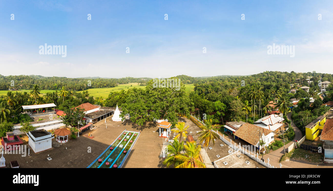 Village in a tropical forest on Ceylon panorama view. Landscape of Sri ...