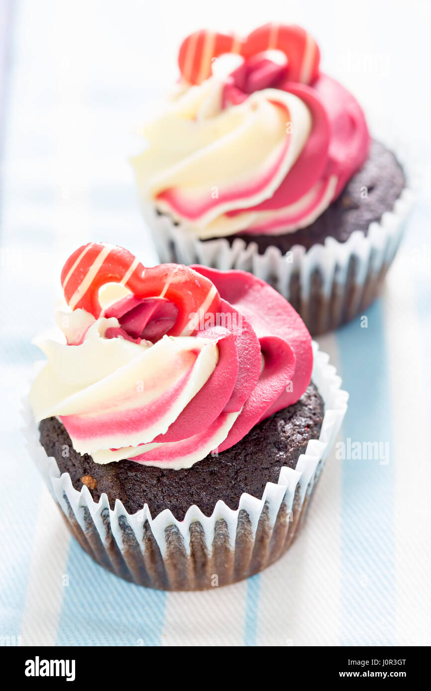 Chocolate Cupcake With Raspberry Vanilla Frosting And Heart Shaped