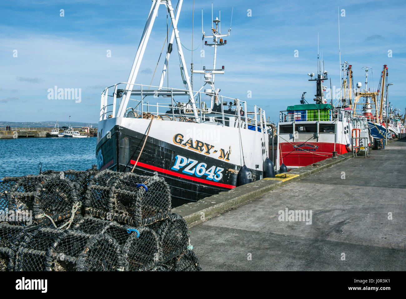 Trawlers Moored up in Newlyn Fishing Harbour Cornwall Stock Photo