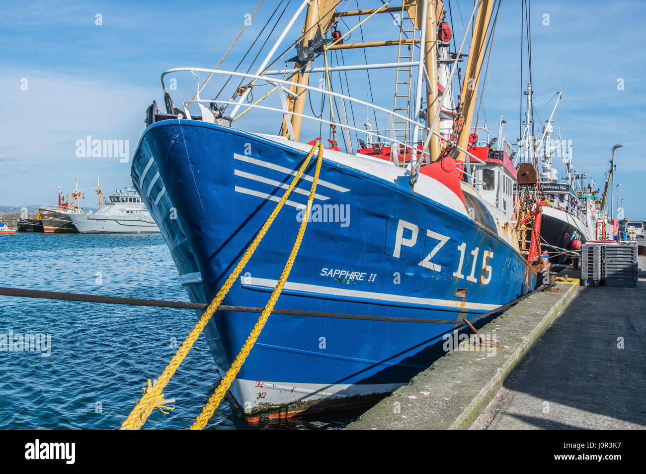 Trawlers Moored up in Newlyn Fishing Harbour Cornwall Stock Photo