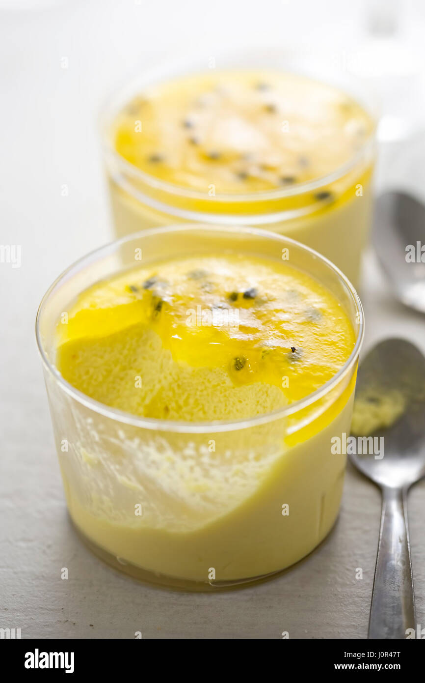 Mango mousse with passionfruit jelly dessert Stock Photo Alamy