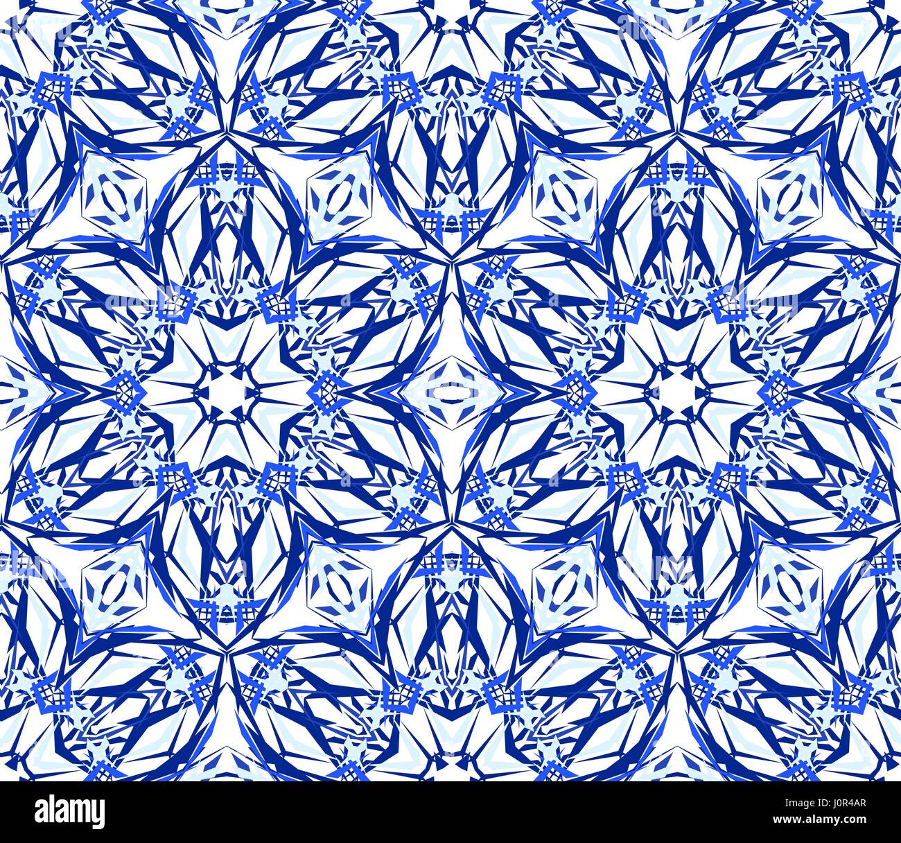 Kaleidoscope Blue Star Flower Pattern Stock Vector