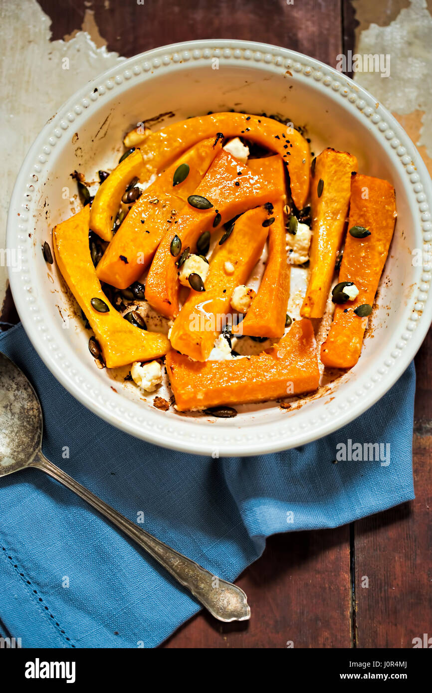 Roasted butternut squash with feta and pumpkin seeds Stock Photo Alamy
