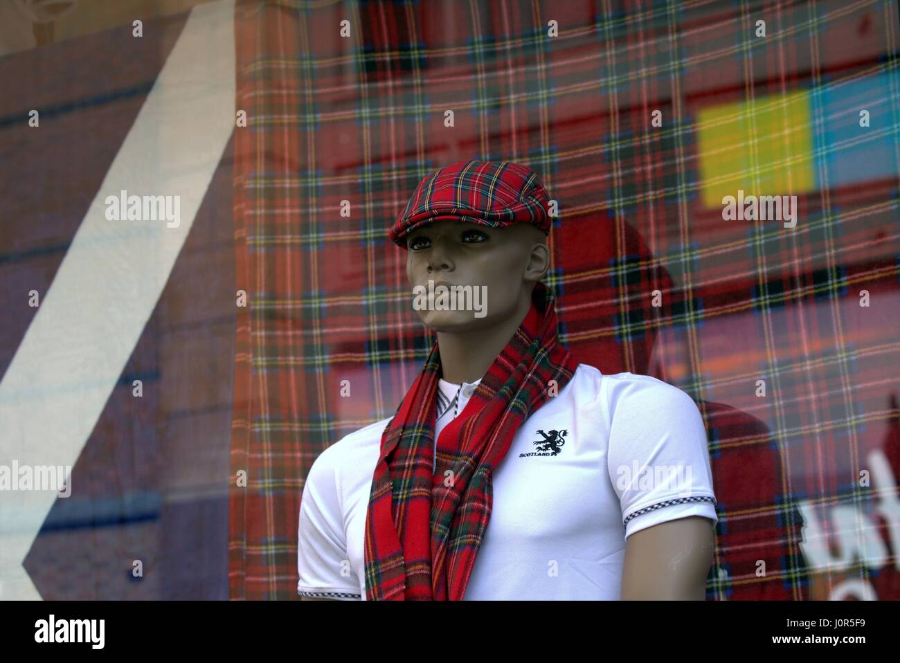 Scotland flag rugby shirt kilt sporran kitsch tartan scarf hat stewart Stock Photo