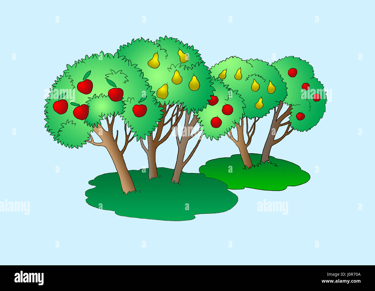 Fruit Trees Illustration. Digital Painting Background, Illustration in