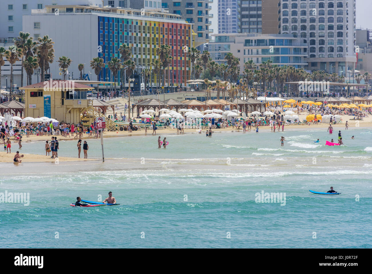 Beachgoers at Frishman Beach - april 11th 2017, Tel Aviv-Yafo, Israel Stock Photo