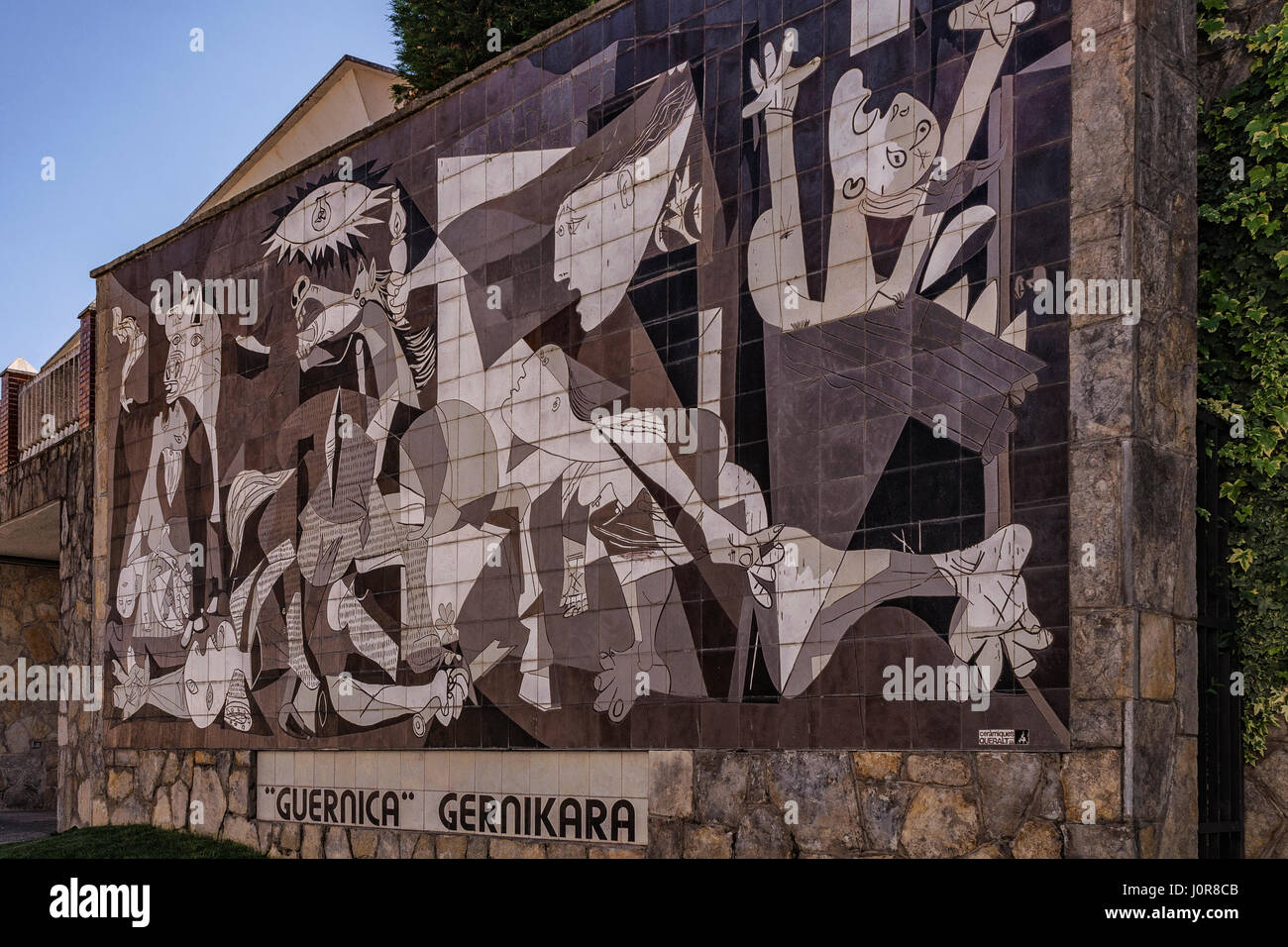 Mosaic, tile puzzle, for the reproduction of the painting of the Guernica by Pablo Picasso, in the town of Guernica Lumo, Bizkaia, Pais Vasco, Spain Stock Photo