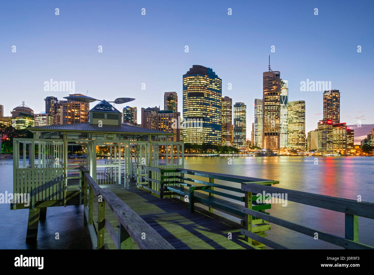 Night view of skyline of central business district of Brisbane in Queensland Australia Stock Photo