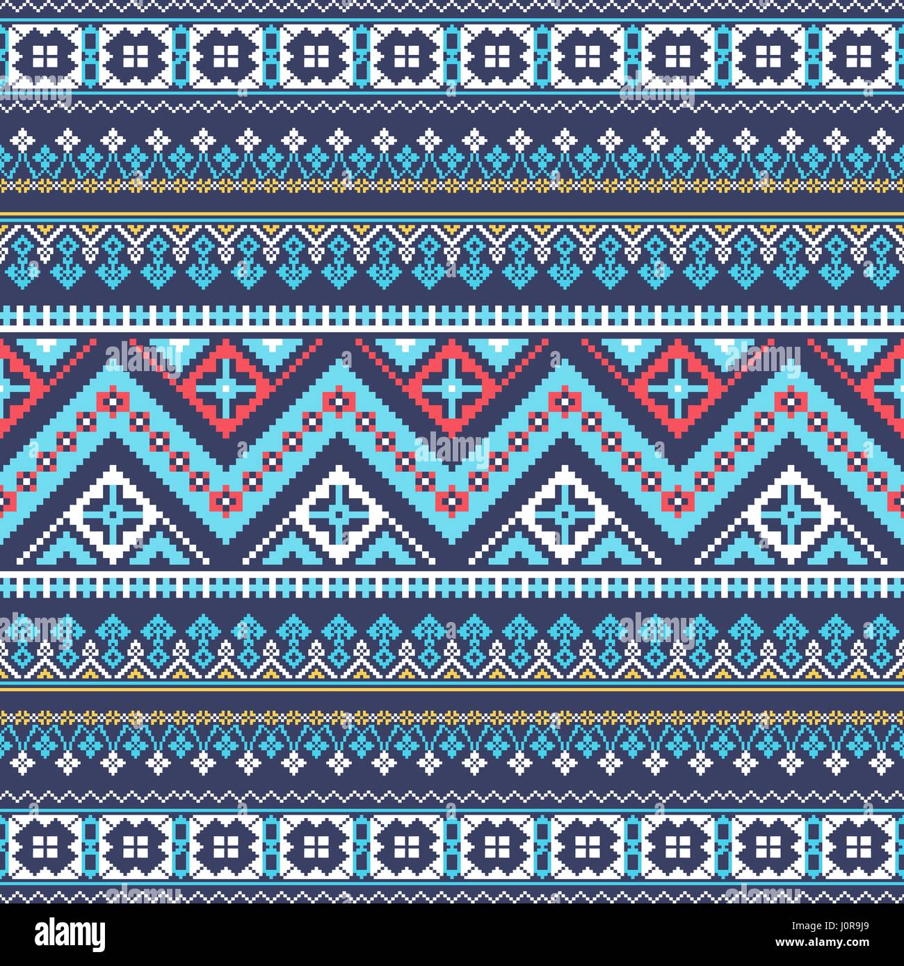 Aztec pixel seamless pattern. Ideal for printing onto fabric, paper, web design. Stock Vector