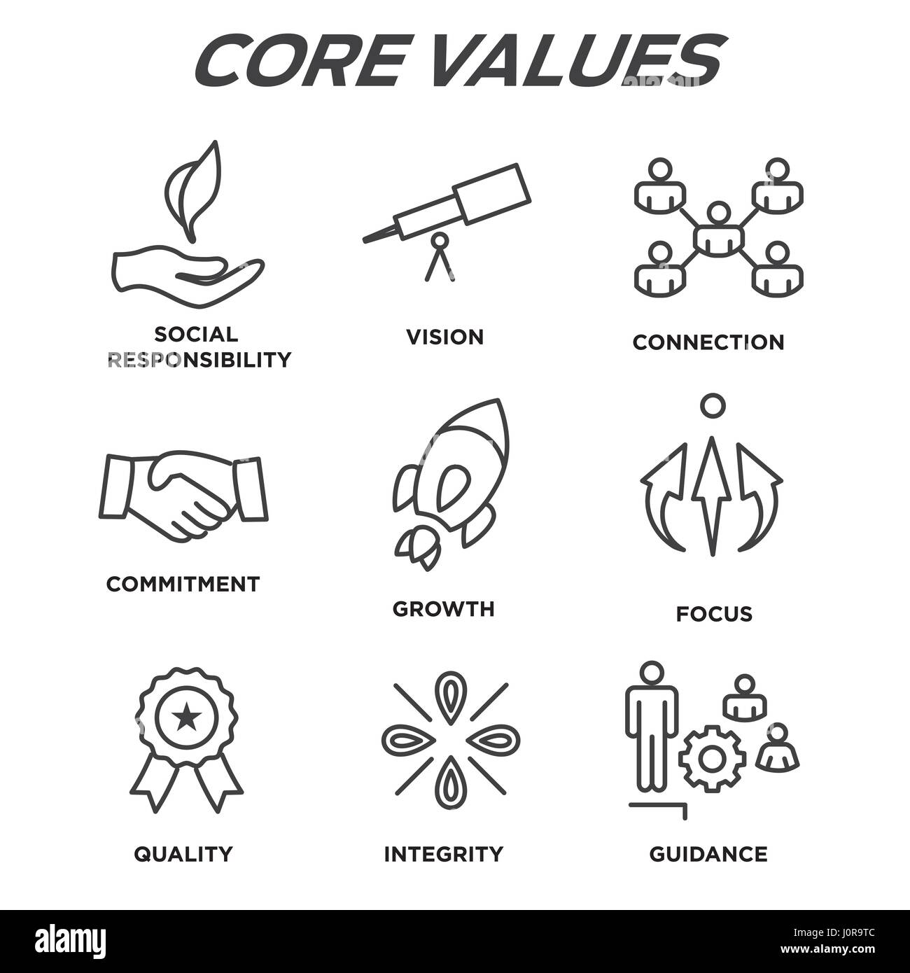 Company Core Values Outline Icons for Websites or Infographics Stock Vector
