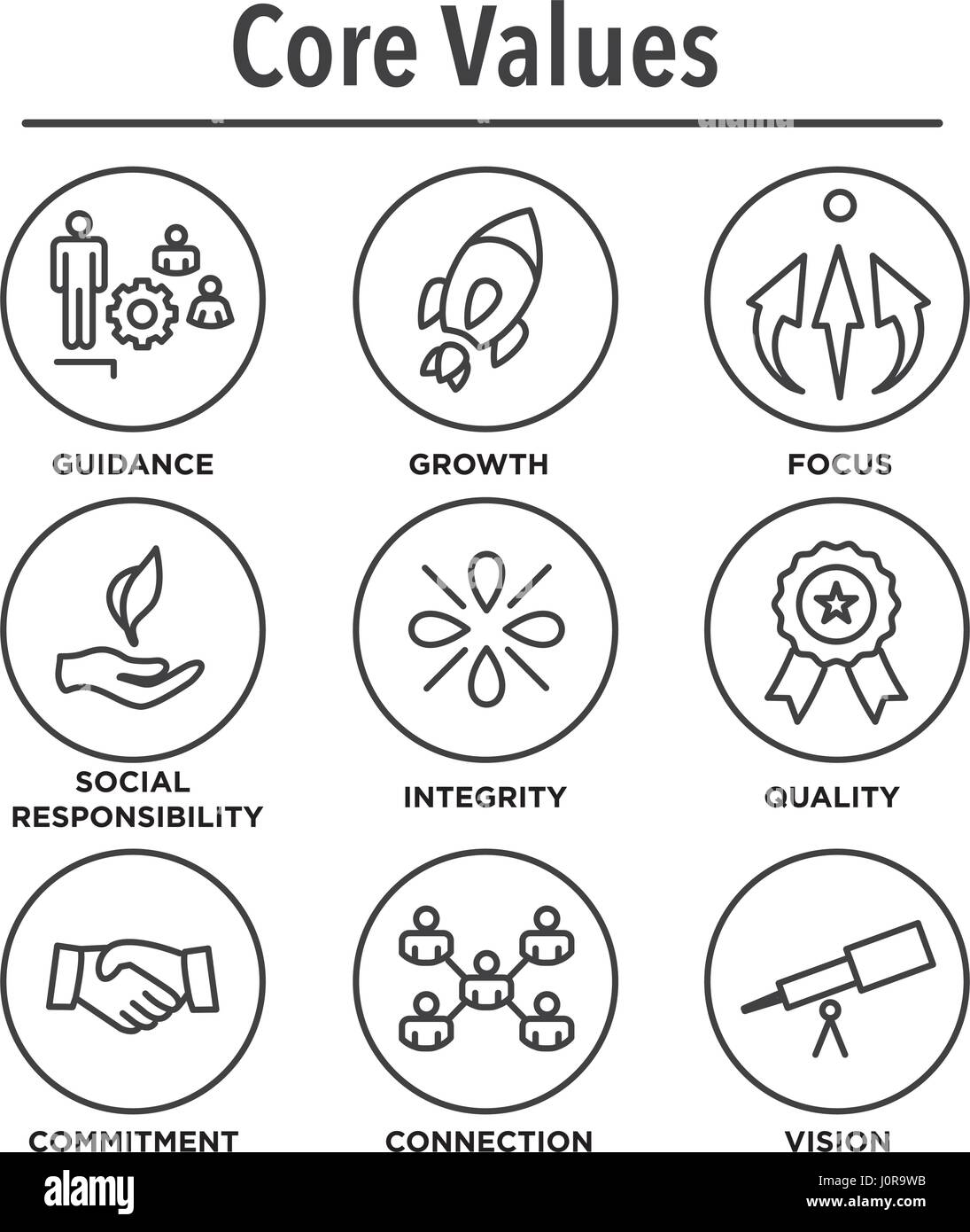 Company Core Values Outline Icons for Websites or Infographics Stock Vector