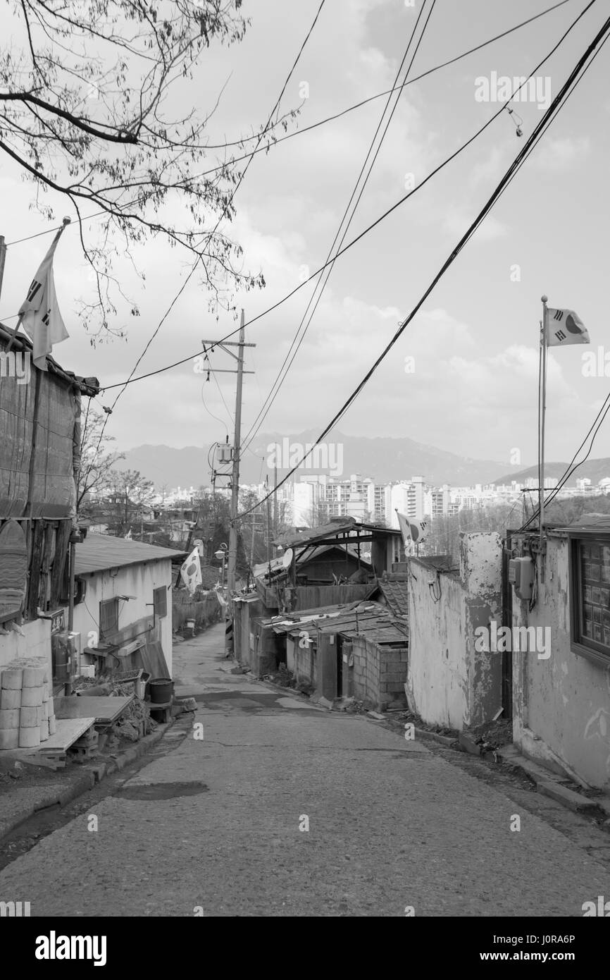 View of the last poor hillside village called Baeksa Village(104 town or 104 village) in Seoul, Korea. Stock Photo
