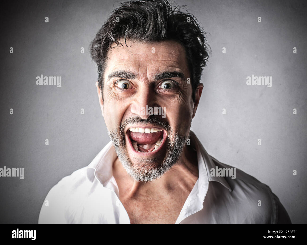 Man feeling yelling in excitement Stock Photo