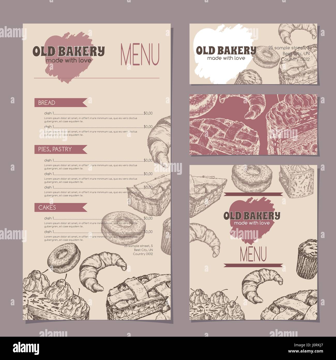 Set Of Bakery Shop Templates With Menu Visit Cards And Reserved