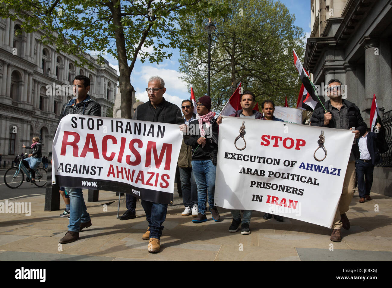 London, UK. 15th April, 2017. Ahwazi Arab activists protest in Whitehall against human rights abuses committed against the Ahwazi Arab community in Iran. Credit: Mark Kerrison/Alamy Live News Stock Photo