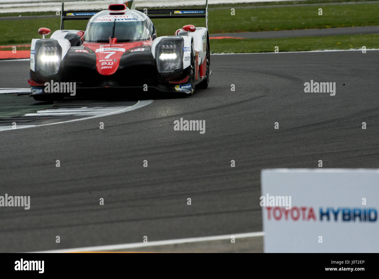 Towcester, Northamptonshire, UK. 16th April, 2017. FIA WEC racing team Toyota Gazoo Racing (Mike Conway / Kamui Kobayashi / Jose Maria Lopez) drives during the 6 Hours of Silverstone of the FIA World Endurance Championship Autograph session at Silverstone Circuit Photo by Gergo Toth / Alamy Live News Stock Photo