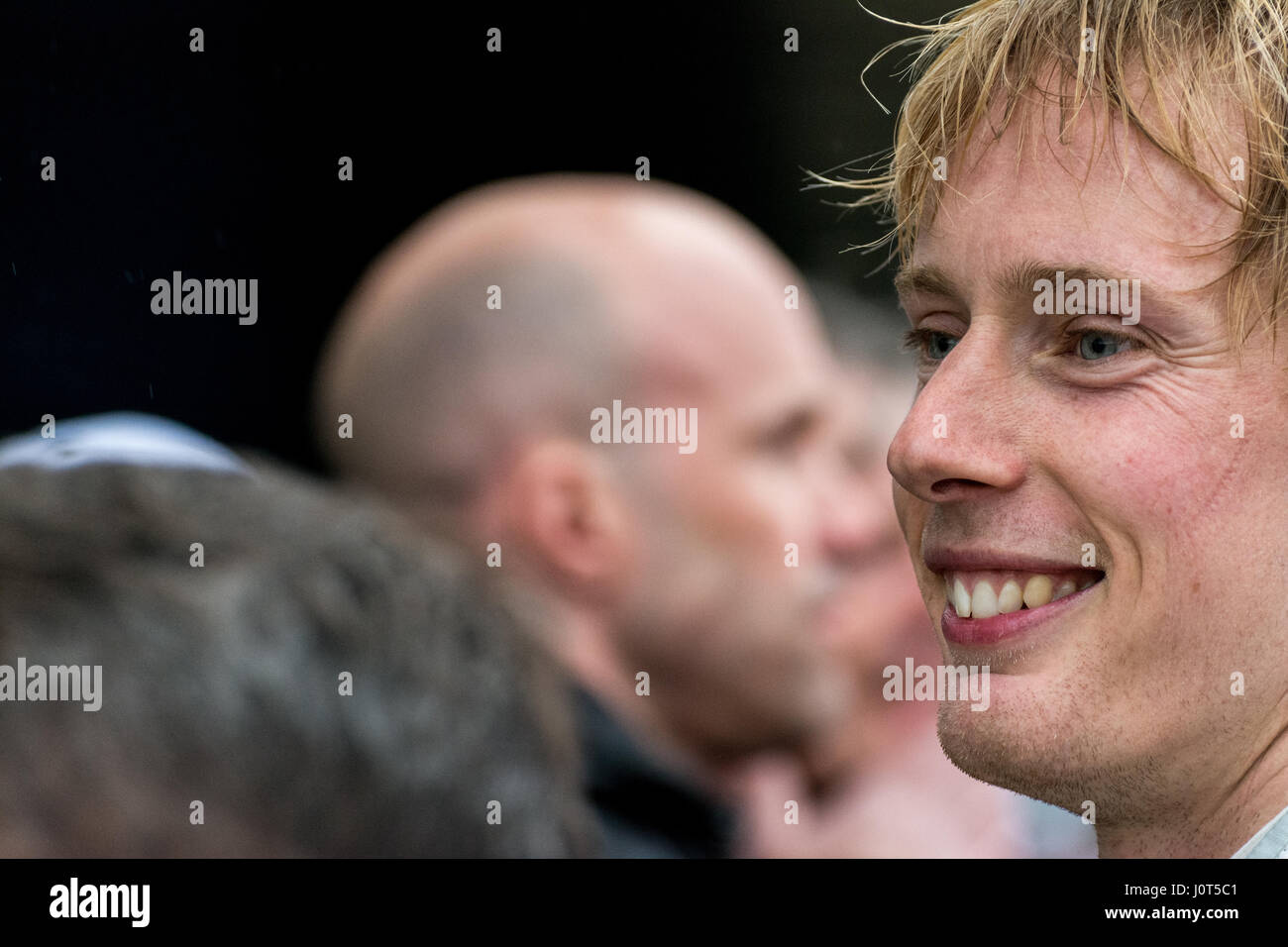 Towcester, Northamptonshire, UK. 16th Apr, 2017. FIA WEC racing driver Brendon Hartley (NZL) and Porsche LMP Racing after finishing 2nd during the 6 Hours of Silverstone of the FIA World Endurance Championship Autograph session at Silverstone Circuit Credit: Gergo Toth/Alamy Live News Stock Photo
