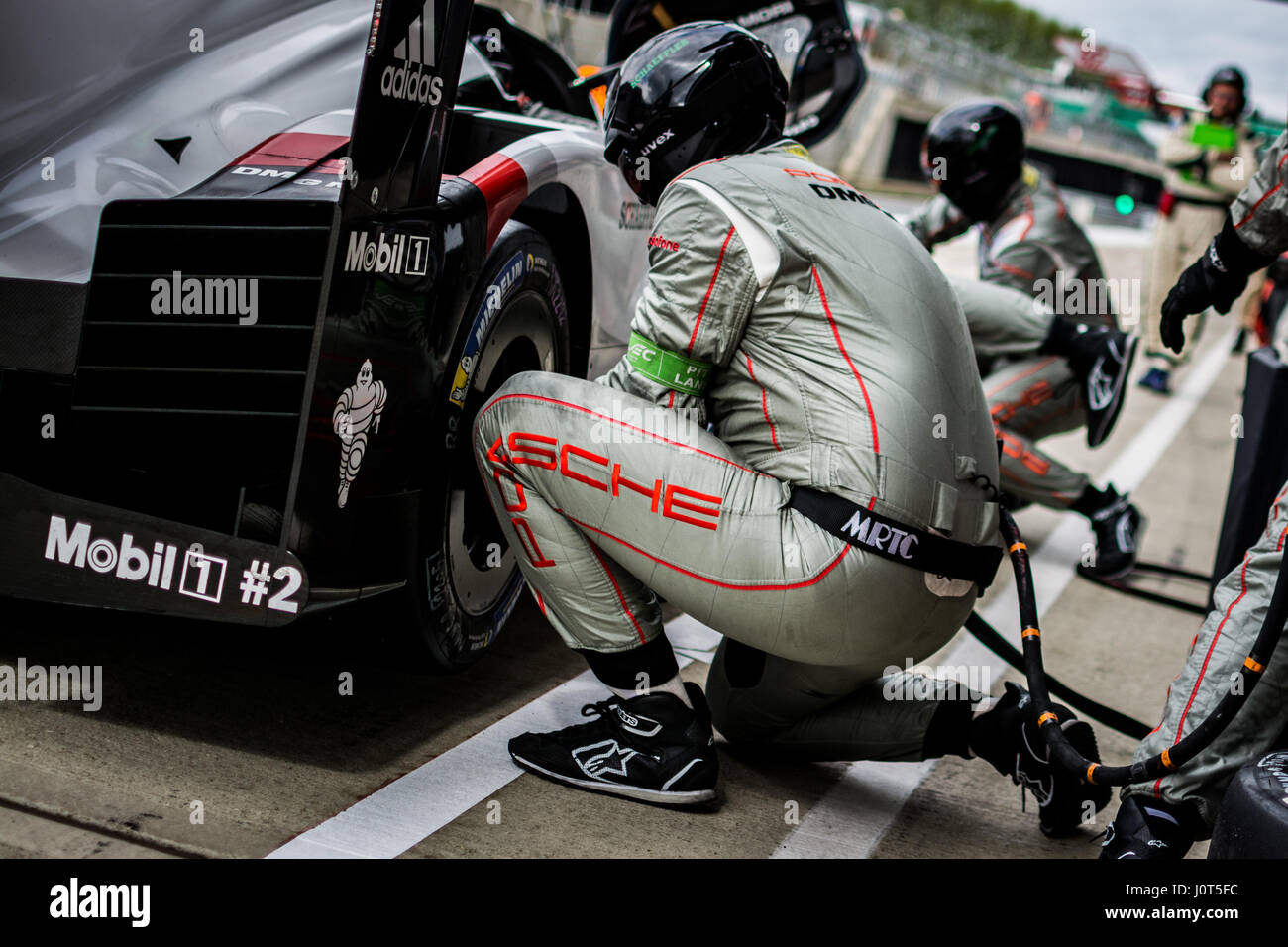 Towcester, Northamptonshire, UK. 16th Apr, 2017. FIA WEC racing team Porsche LMP Team during the 6 Hours of Silverstone of the FIA World Endurance Championship Autograph session at Silverstone Circuit Credit: Gergo Toth/Alamy Live News Stock Photo
