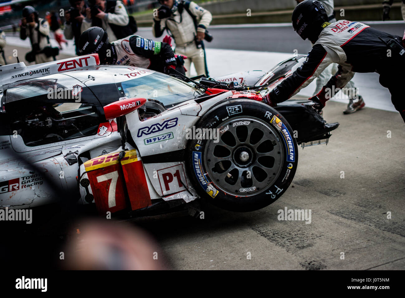 Towcester, Northamptonshire, UK. 16th Apr, 2017. FIA WEC racing team Toyota Gazoo Racing during the 6 Hours of Silverstone of the FIA World Endurance Championship Autograph session at Silverstone Circuit Credit: Gergo Toth/Alamy Live News Stock Photo