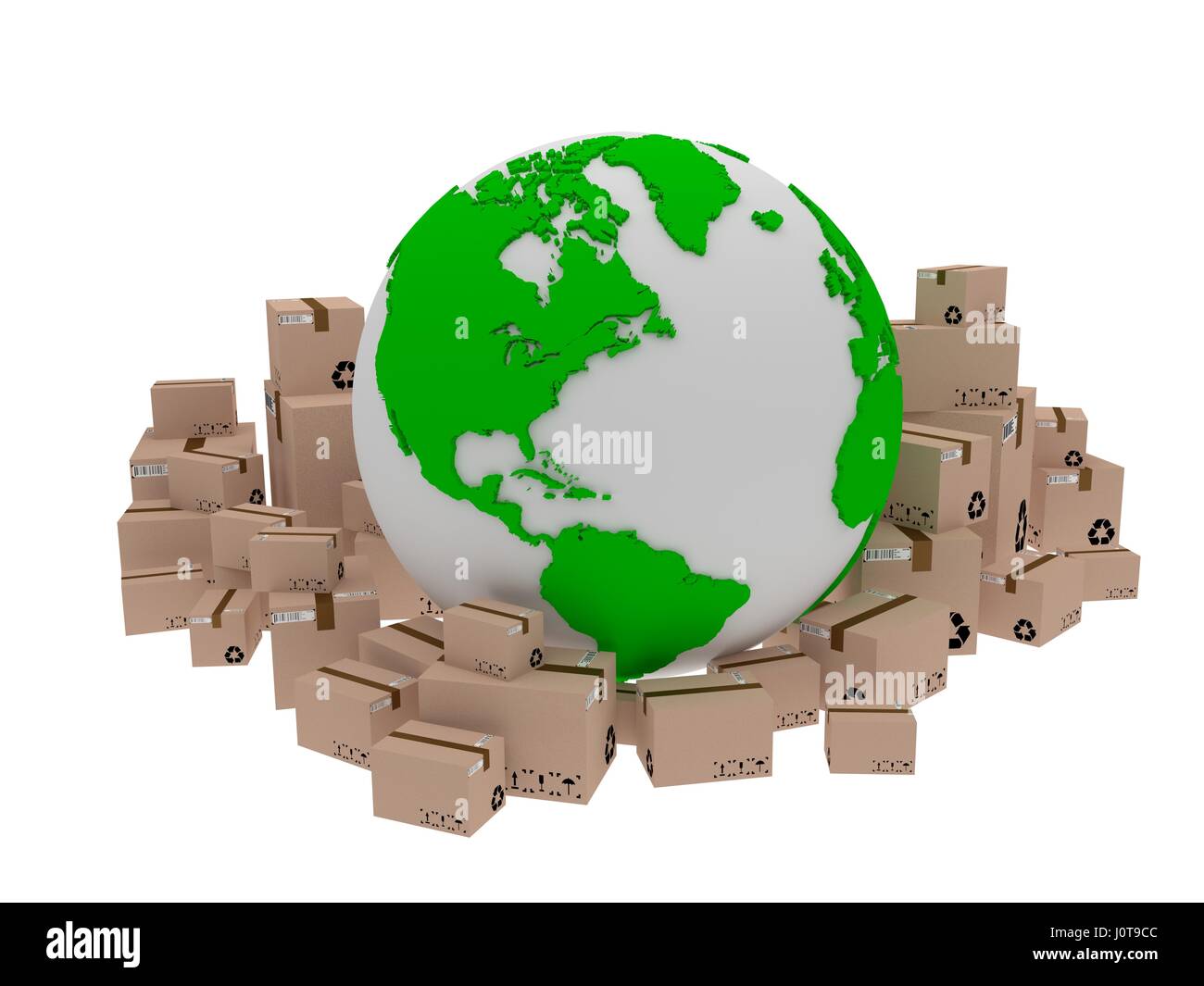 world delivery, illustration of globe icon and box arround Stock Photo ...
