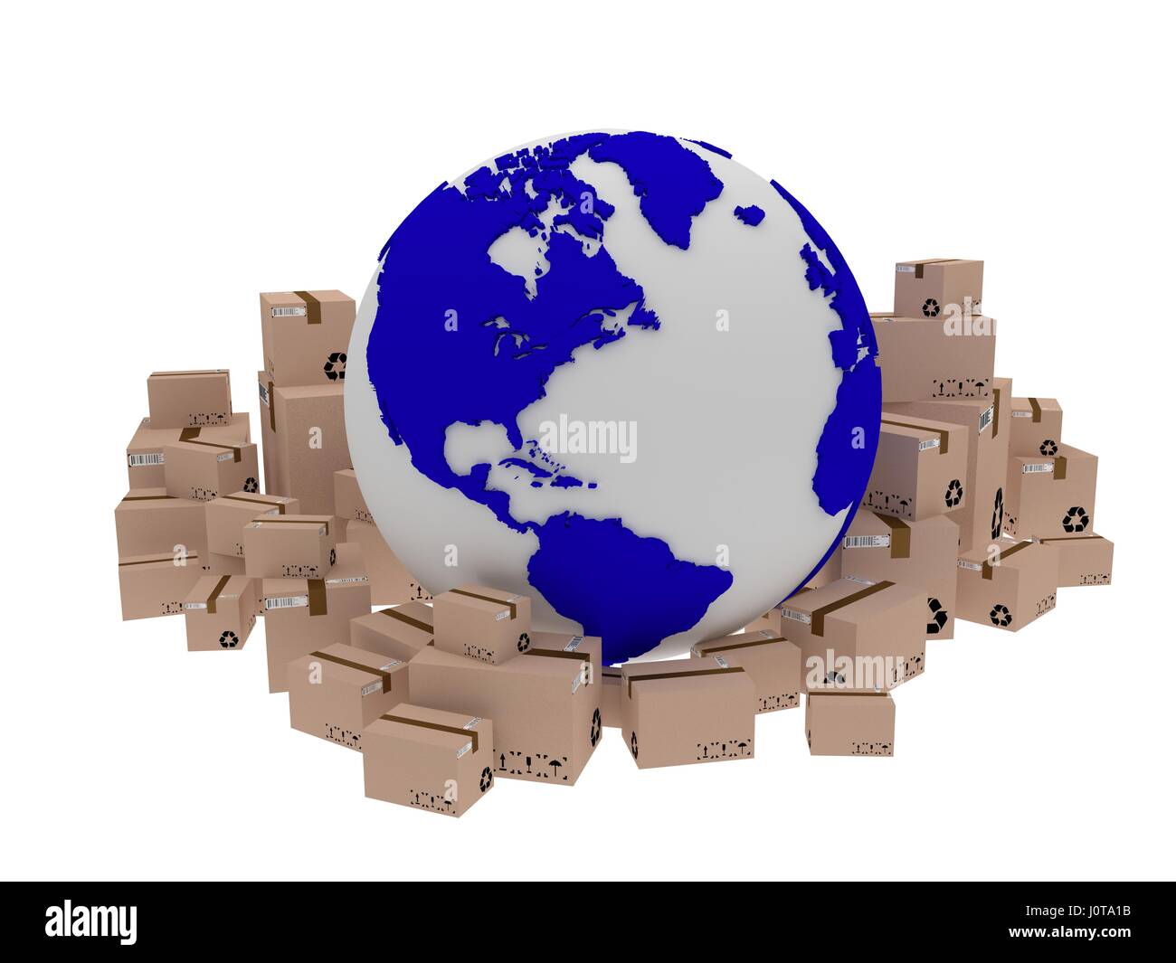 world delivery, illustration of globe icon and box arround Stock Photo ...