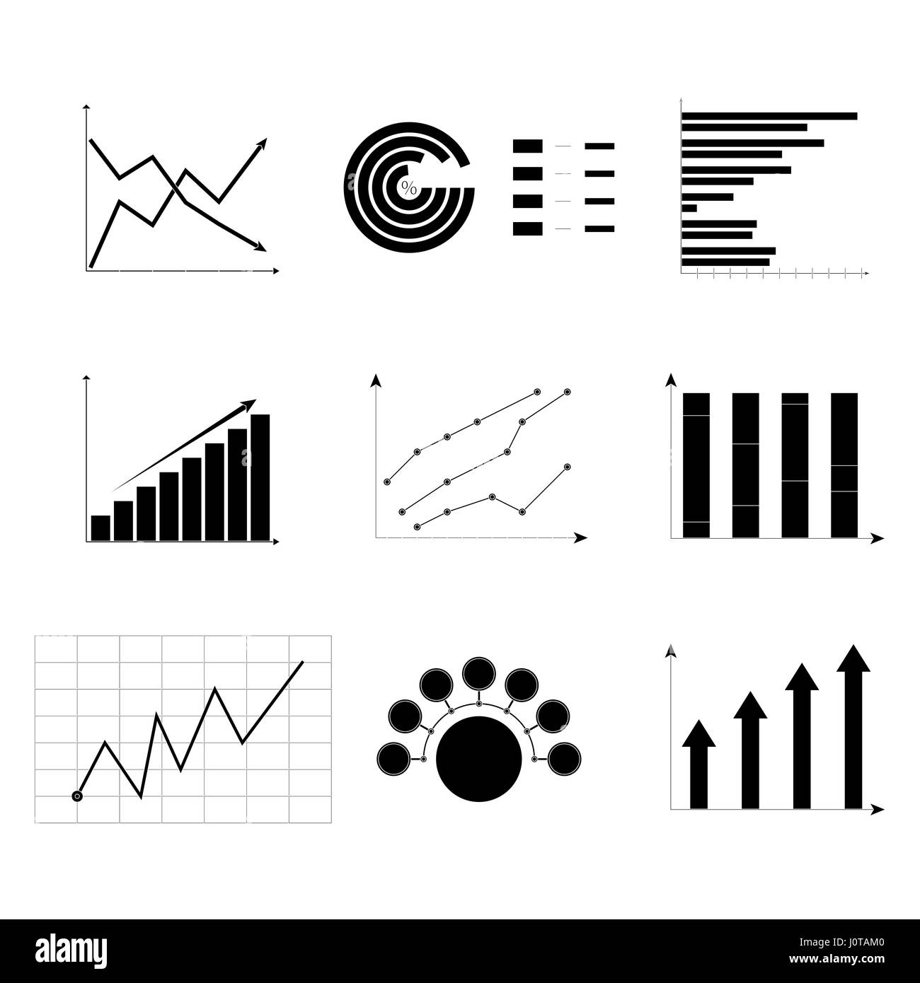 Set of charts monochrome. Analysis icon profit, collection of template report, vector illustration Stock Photo