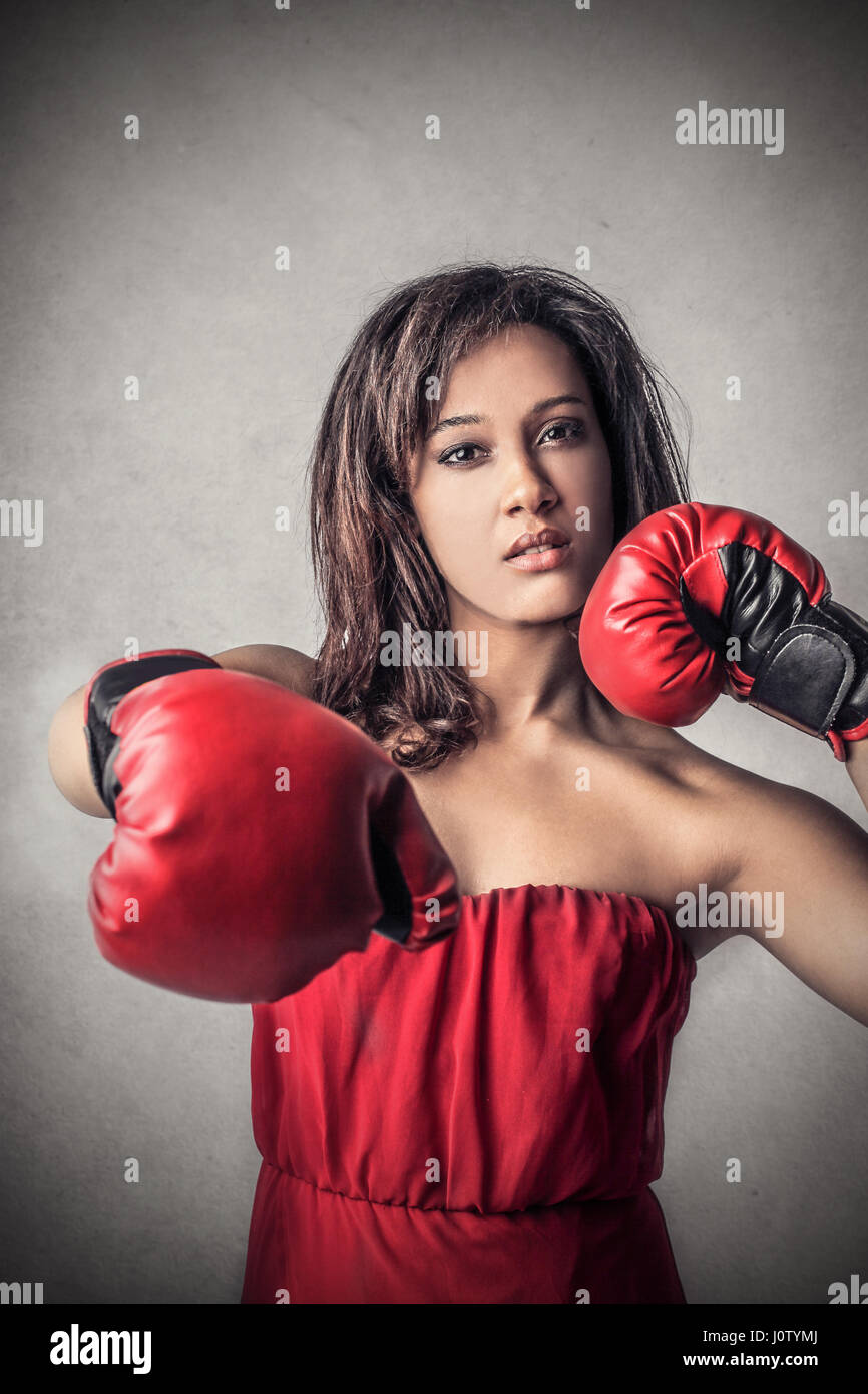 woman with boxing gloves Stock Photo Alamy