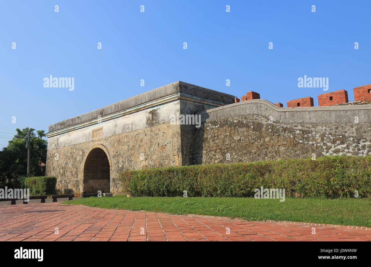 Old wall of Fongshan in Kaohsiung Taiwan. Old wall of Fongshan is one of the first Taiwanese cities fortified by a defensive wall. Stock Photo