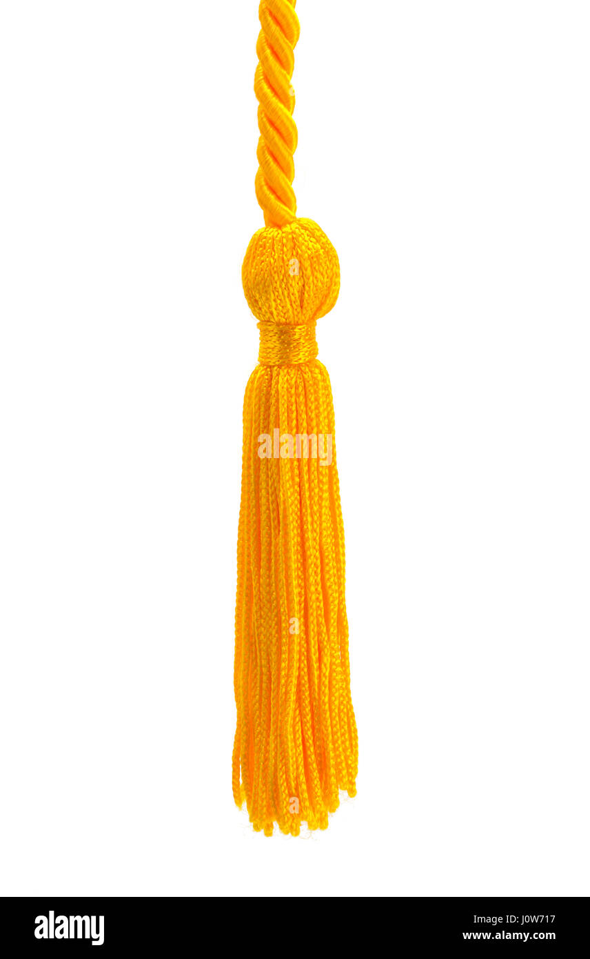 Small Gold Tassel Cut Out on a White Background. Stock Photo