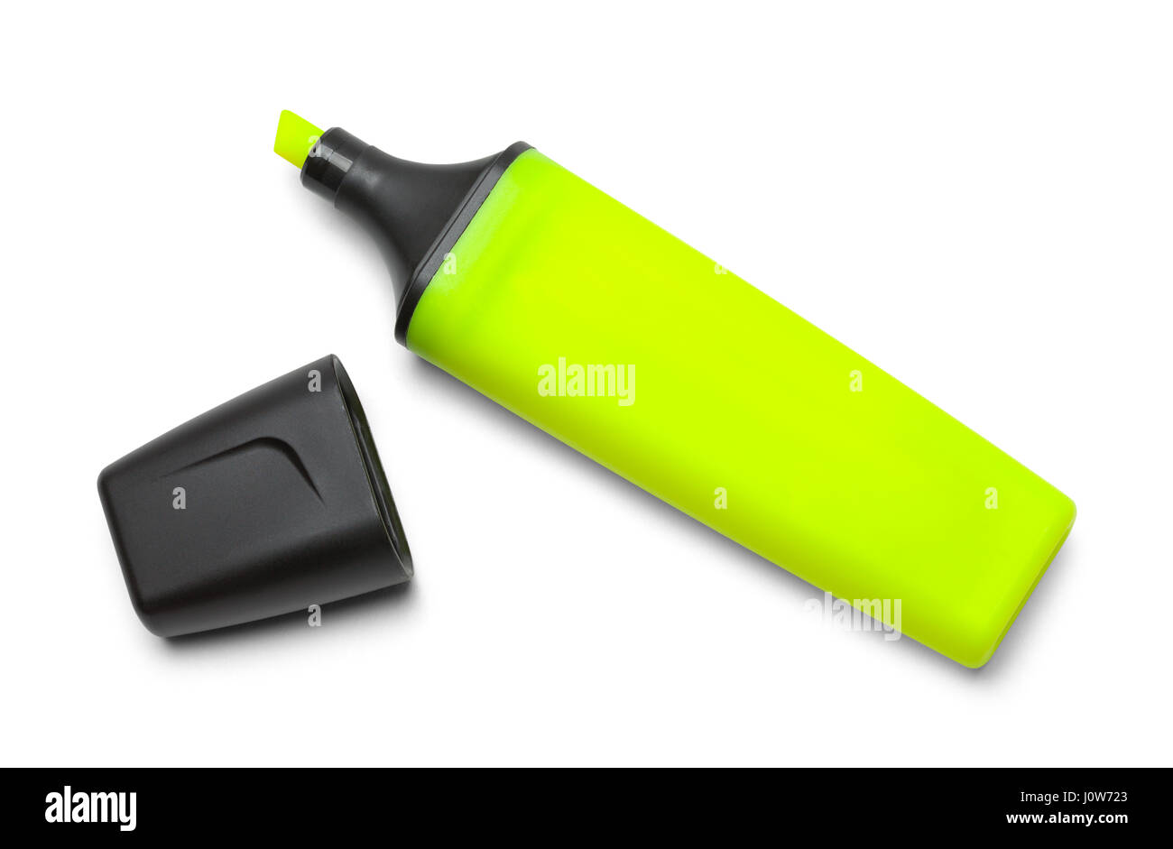 Open Yellow Highlighter with Lid Isolated on White Background Stock