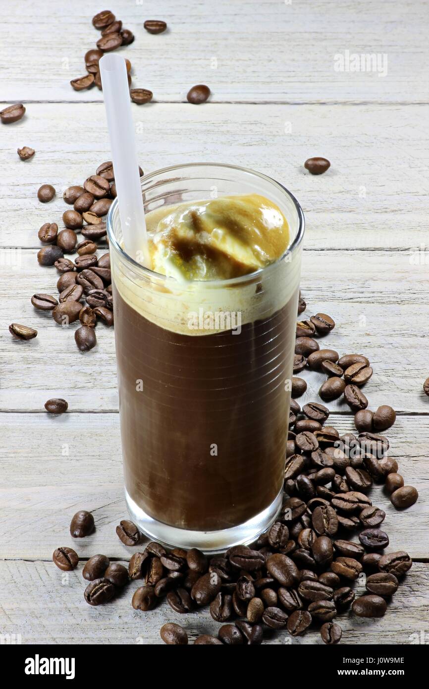 homemade iced coffee on wooden background Stock Photo