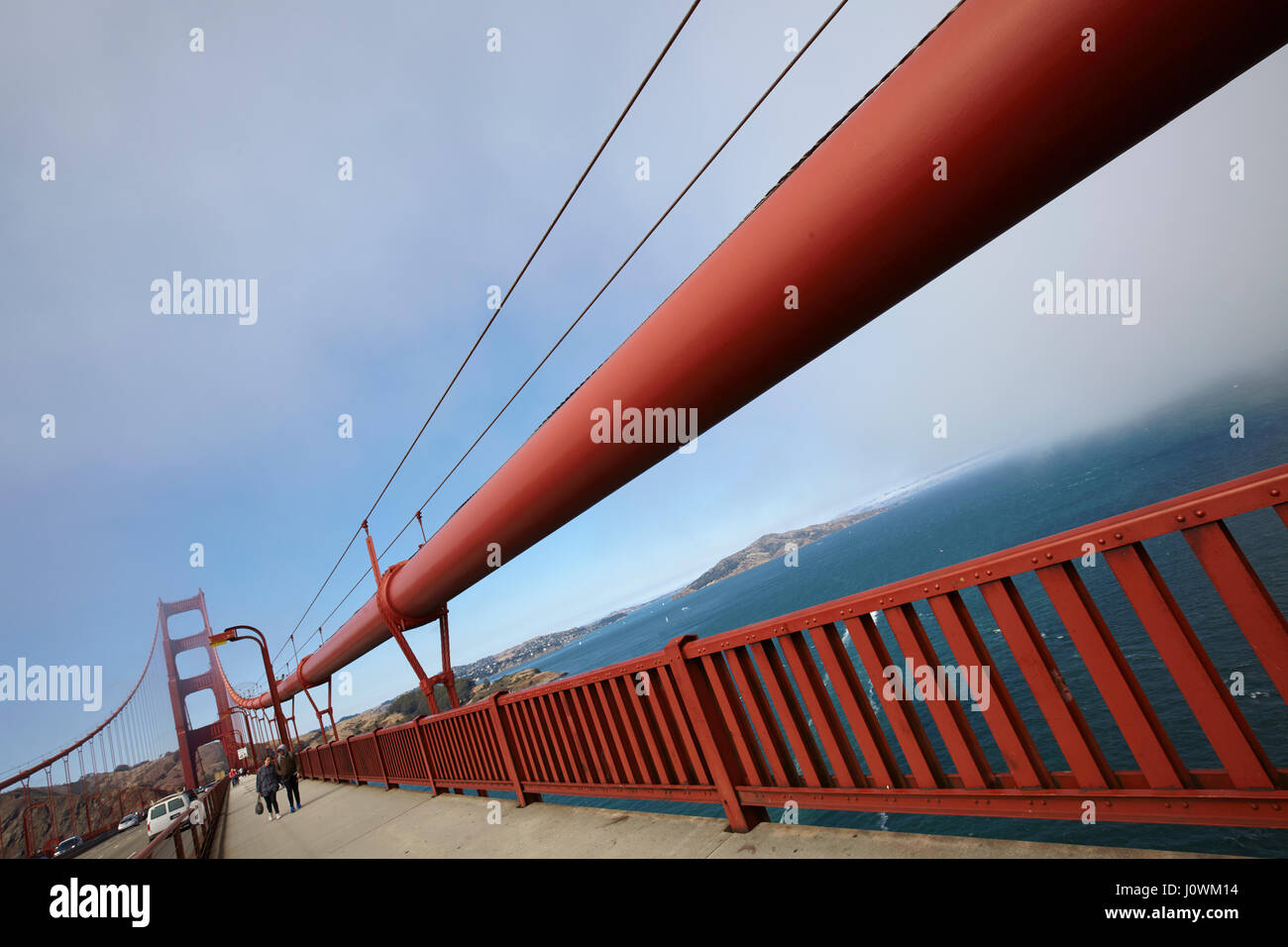 Detail of the Golden Gate Bridge in the fog; San Francisco, California, United States Stock Photo