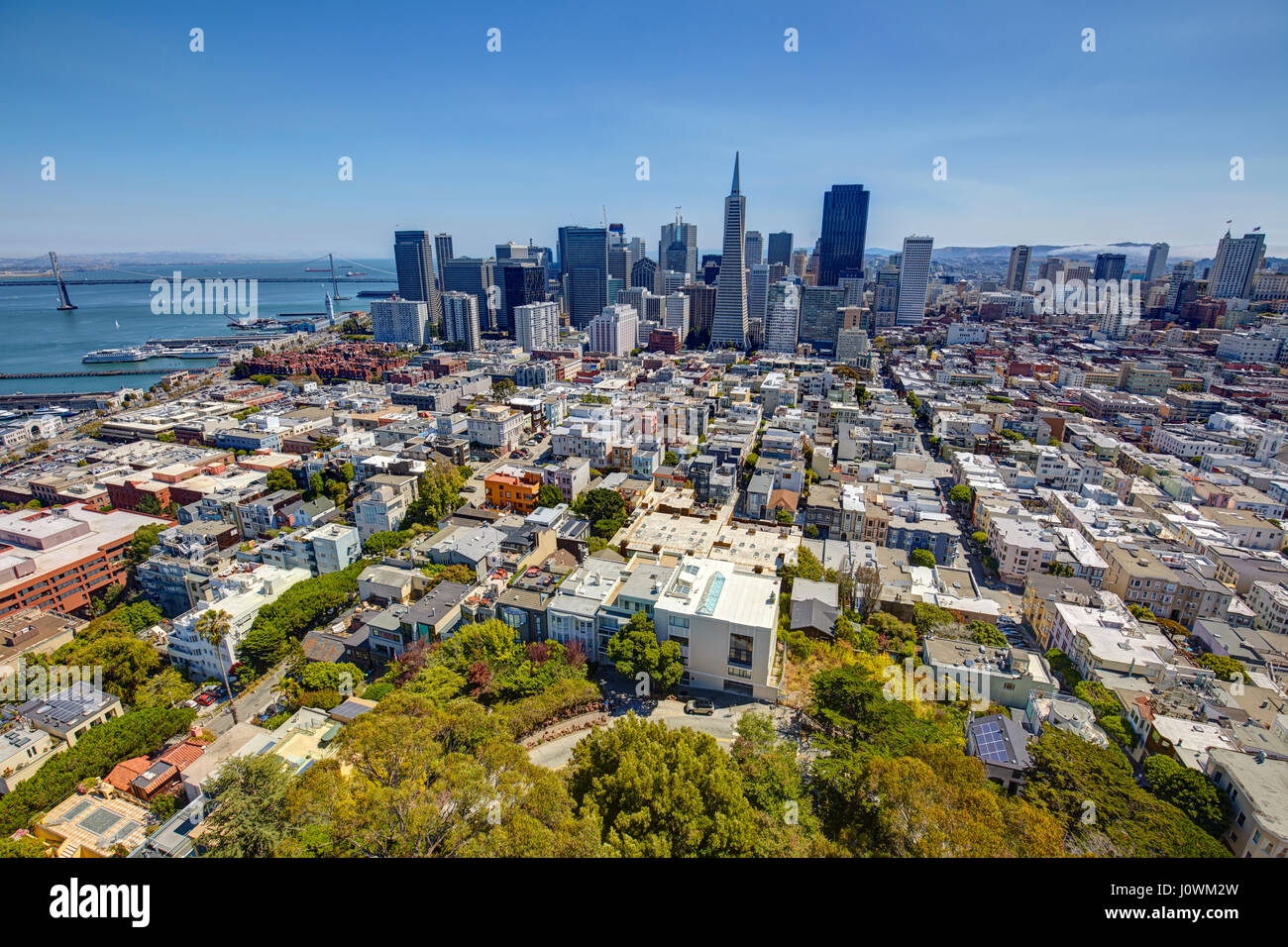 Financial district seen from Coit tower, San Francisco, California, USA Stock Photo