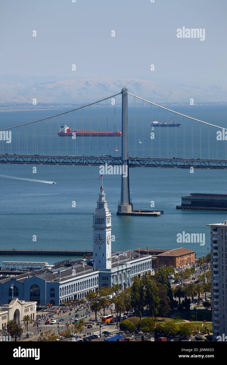 Oakland bay bridge seen from Coit Tower, San Francisco, California, USA Stock Photo