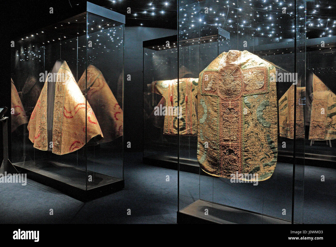 The amazing Cloth of Gold Vestments exhibition in the Medieval Museum, Waterford Museum of Treasures, City of Waterford, Co. Waterford, Ireland. Stock Photo